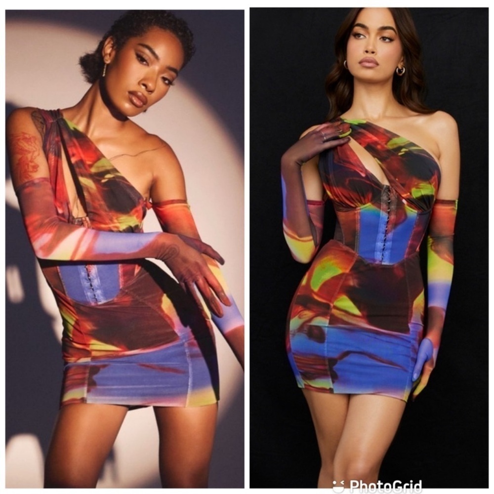 NWOT House of CB Dahlia Printed Cut Out Corset Mini Dress sz S - Picture 2 of 9